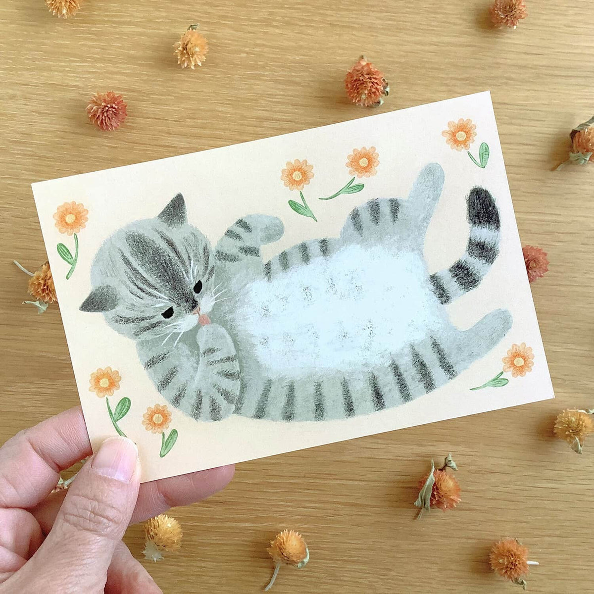 4 legs Rub My Belly Postcard – Mackerel Tabby
