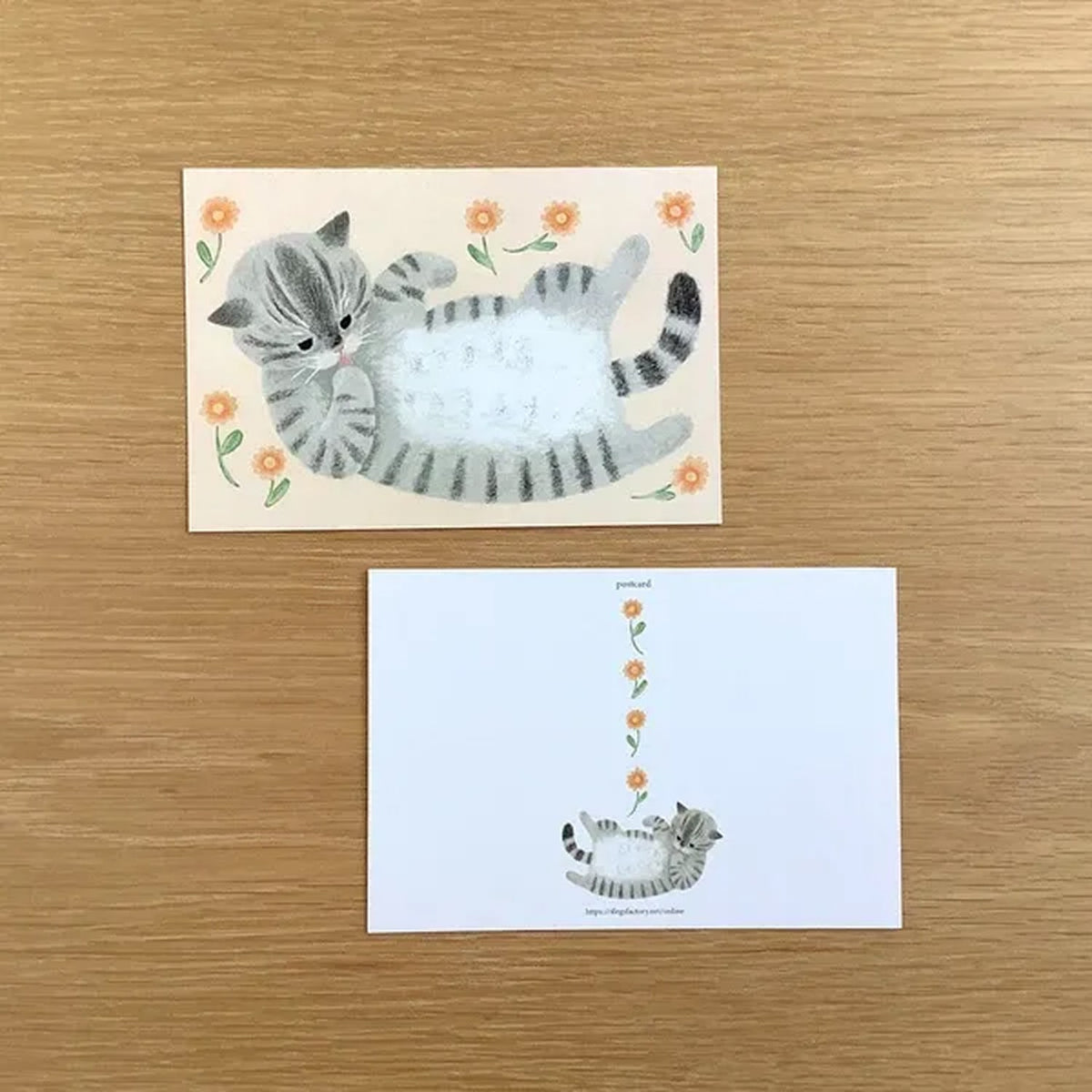4 legs Rub My Belly Postcard – Mackerel Tabby