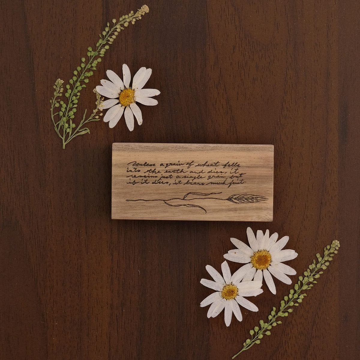 589stamp Rubber Stamp - Vertical Wheat and Cursive English Text
