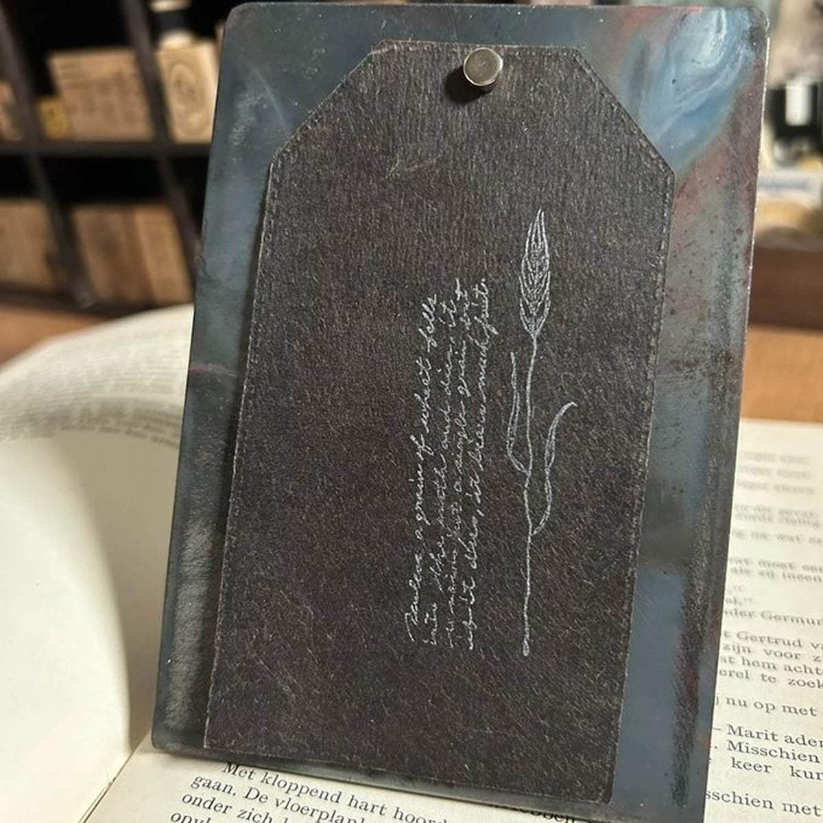 589stamp Rubber Stamp - Vertical Wheat and Cursive English Text