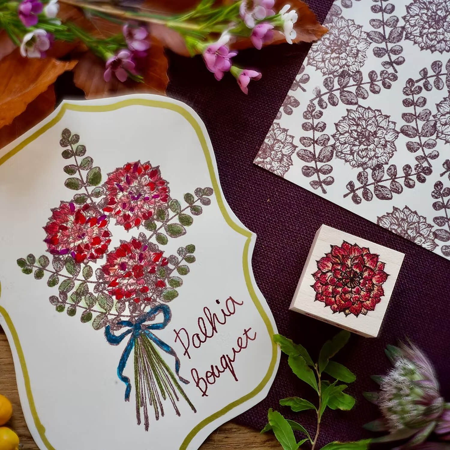 Akamegane Wood Mount Stamp Set – Lady C’s Collection: Autumn Bouquet