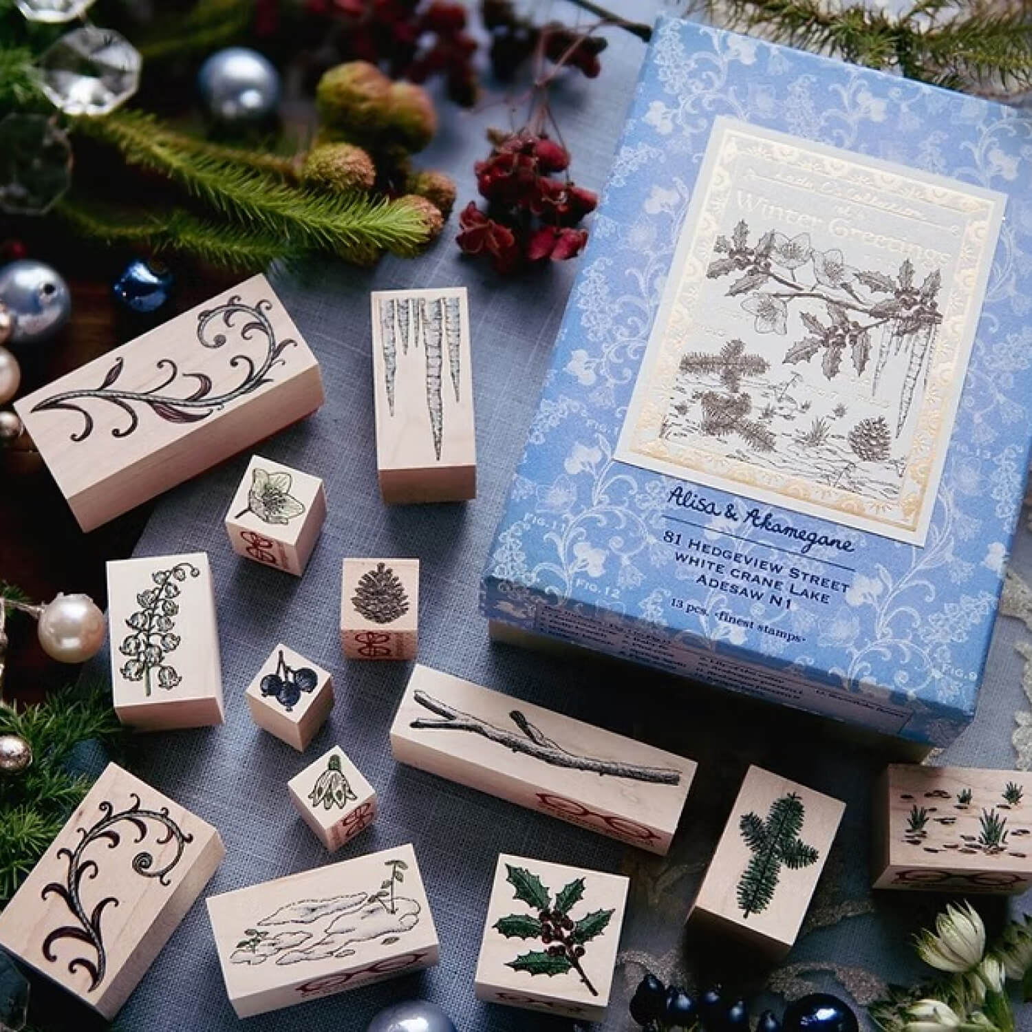 Akamegane Wood Mount Stamp Set – Lady C’s Collection: Winter Greetings
