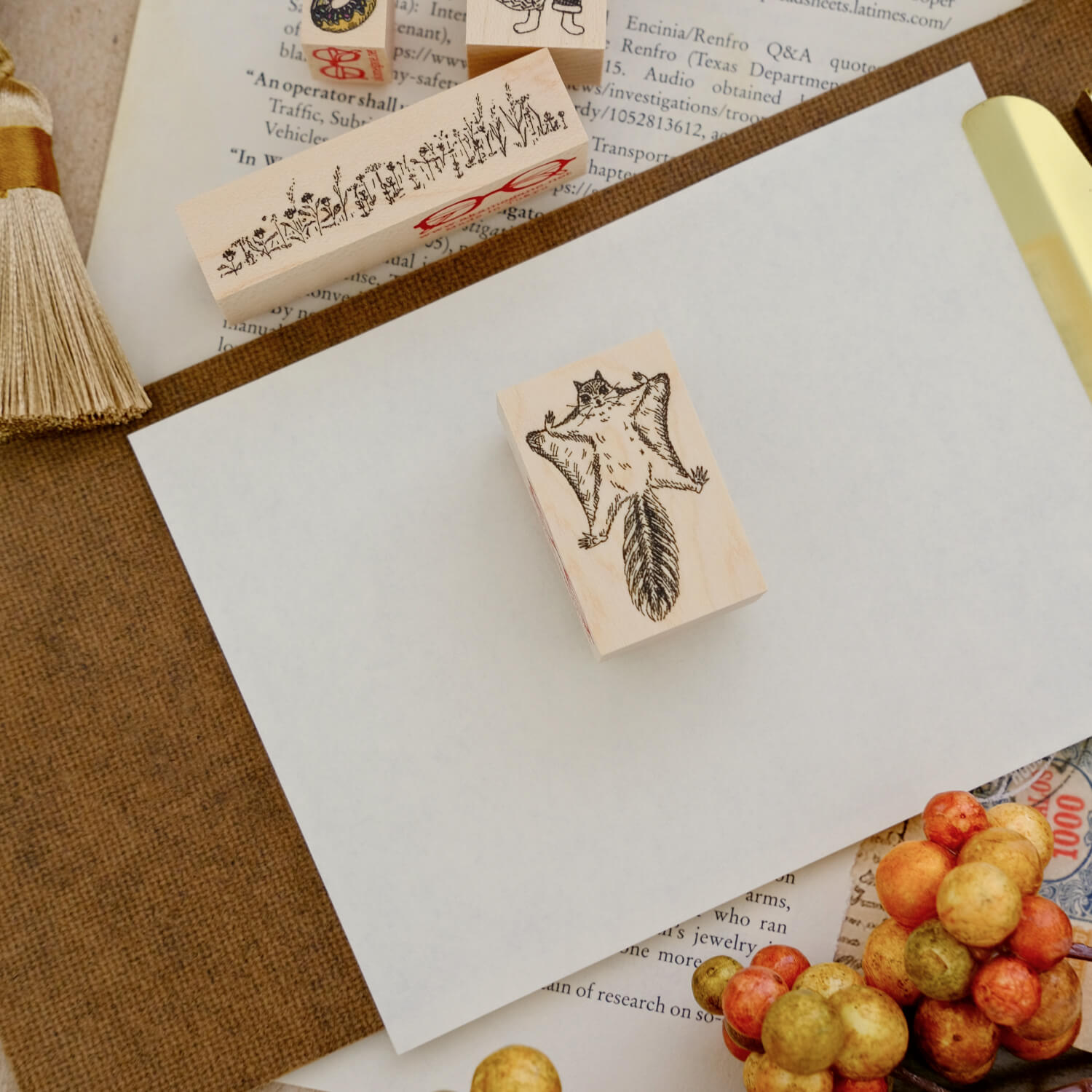 Akamegane Wood Mount Stamp – Damian the Flying Squirrel