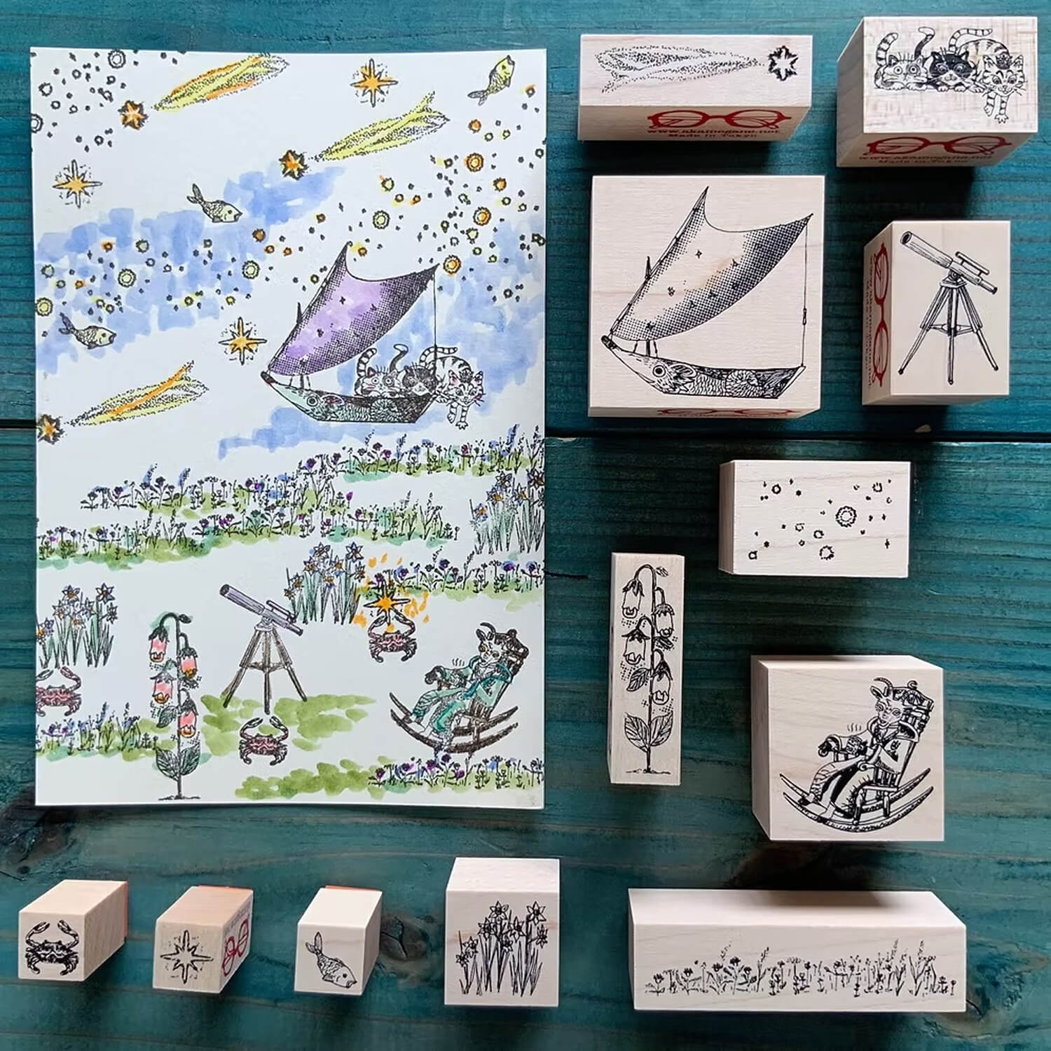 Akamegane Wood Mount Stamp – Flowers of the Plateau