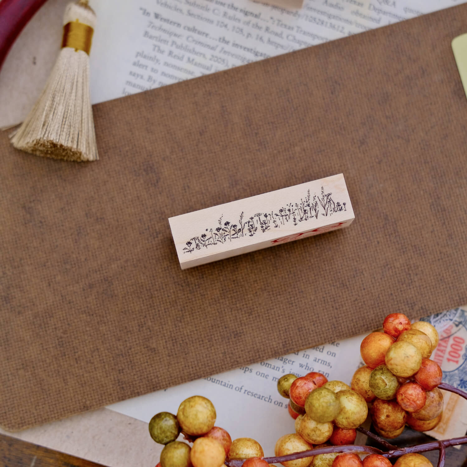 Akamegane Wood Mount Stamp – Flowers of the Plateau