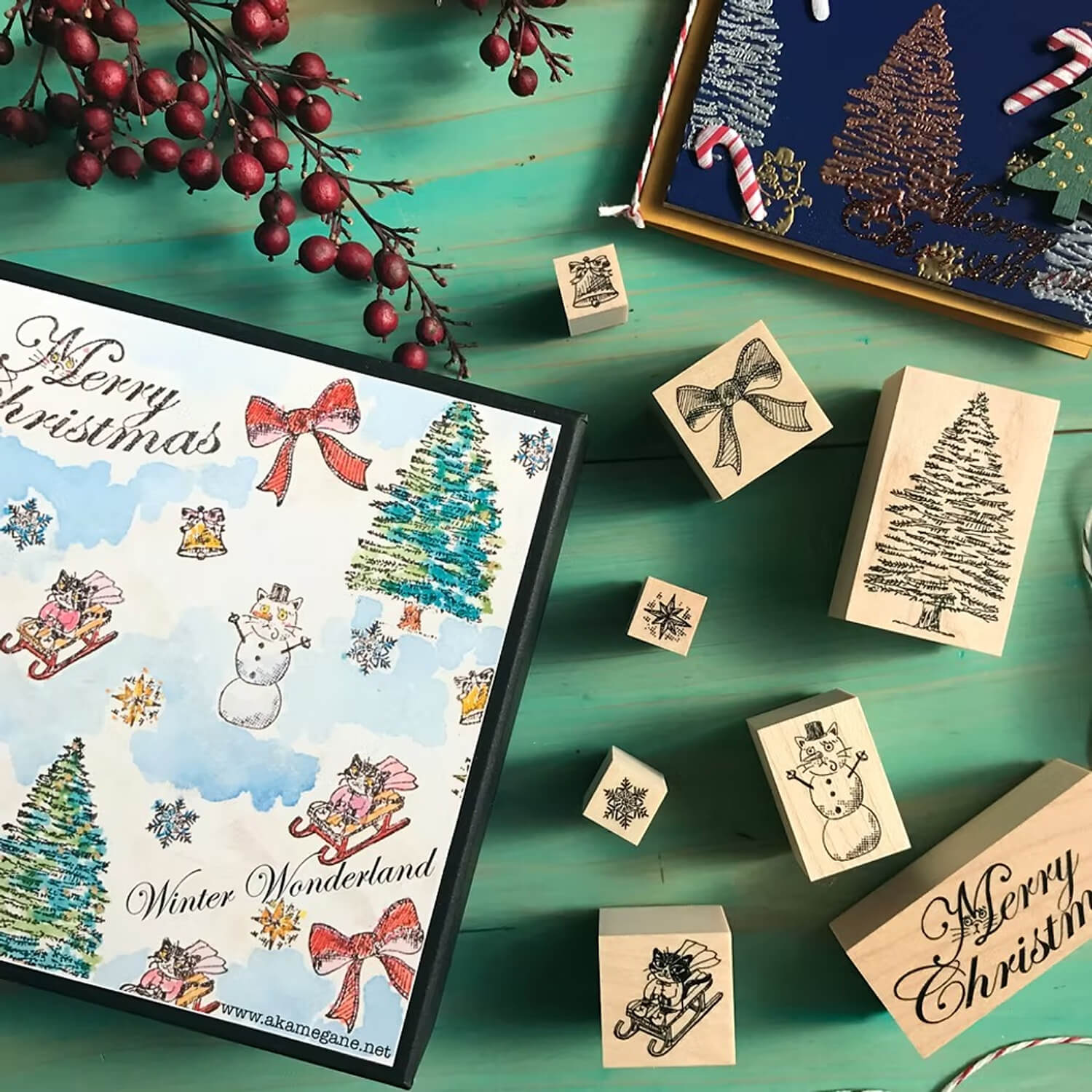 Akamegane Wood Mount Stamp – Merry Christmas