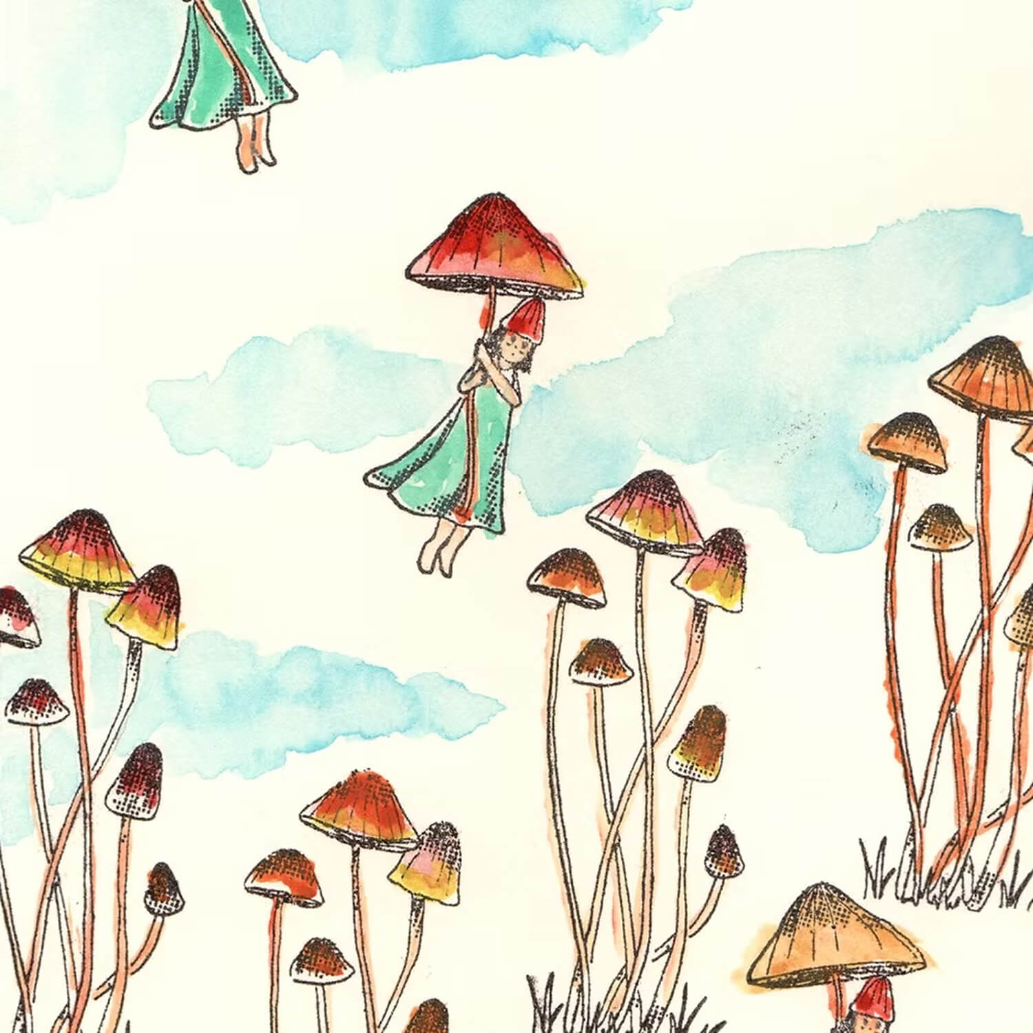 Akamegane Wood Mount Stamp – Orange Bonnet Mushroom
