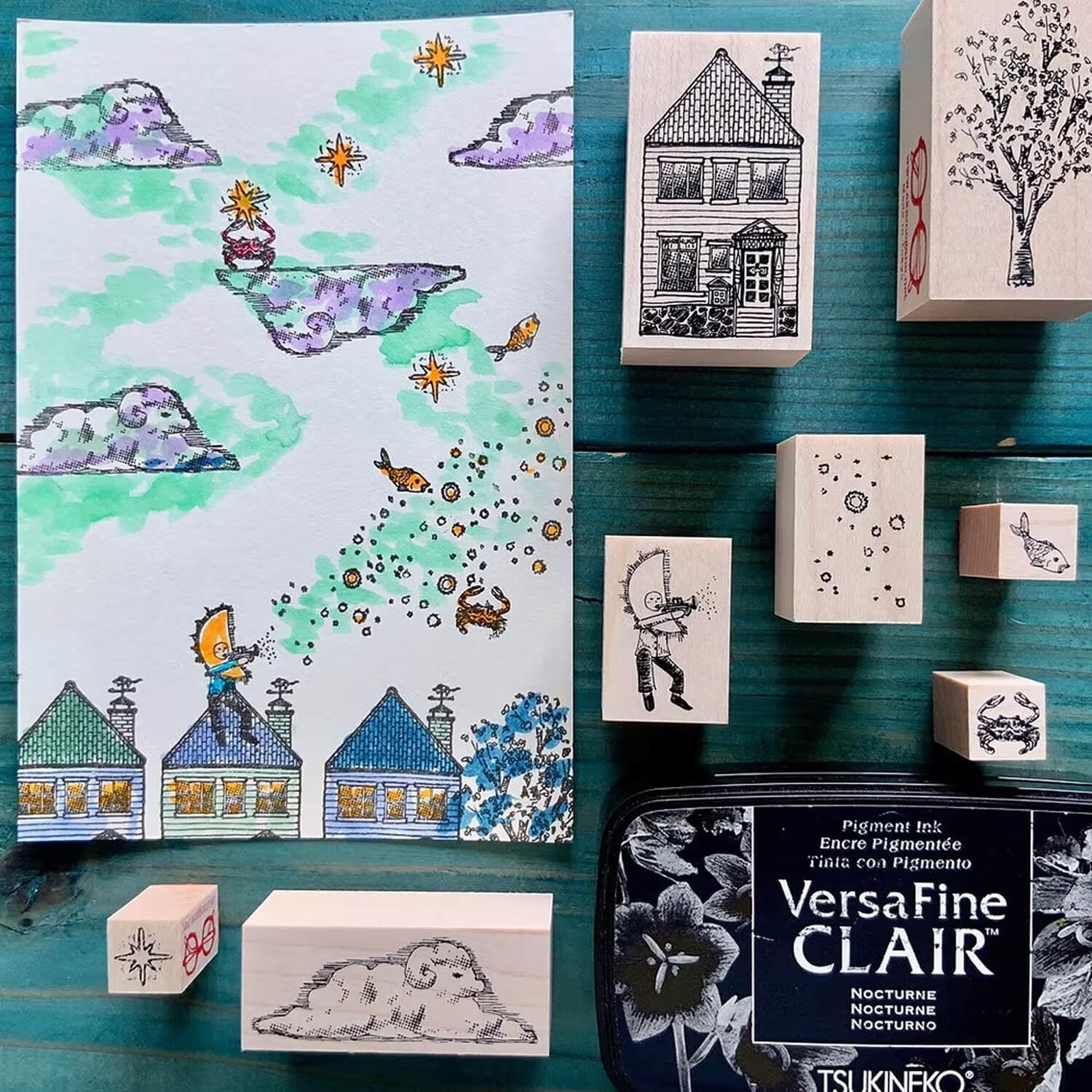 Akamegane Wood Mount Stamp – Sheep Cloud