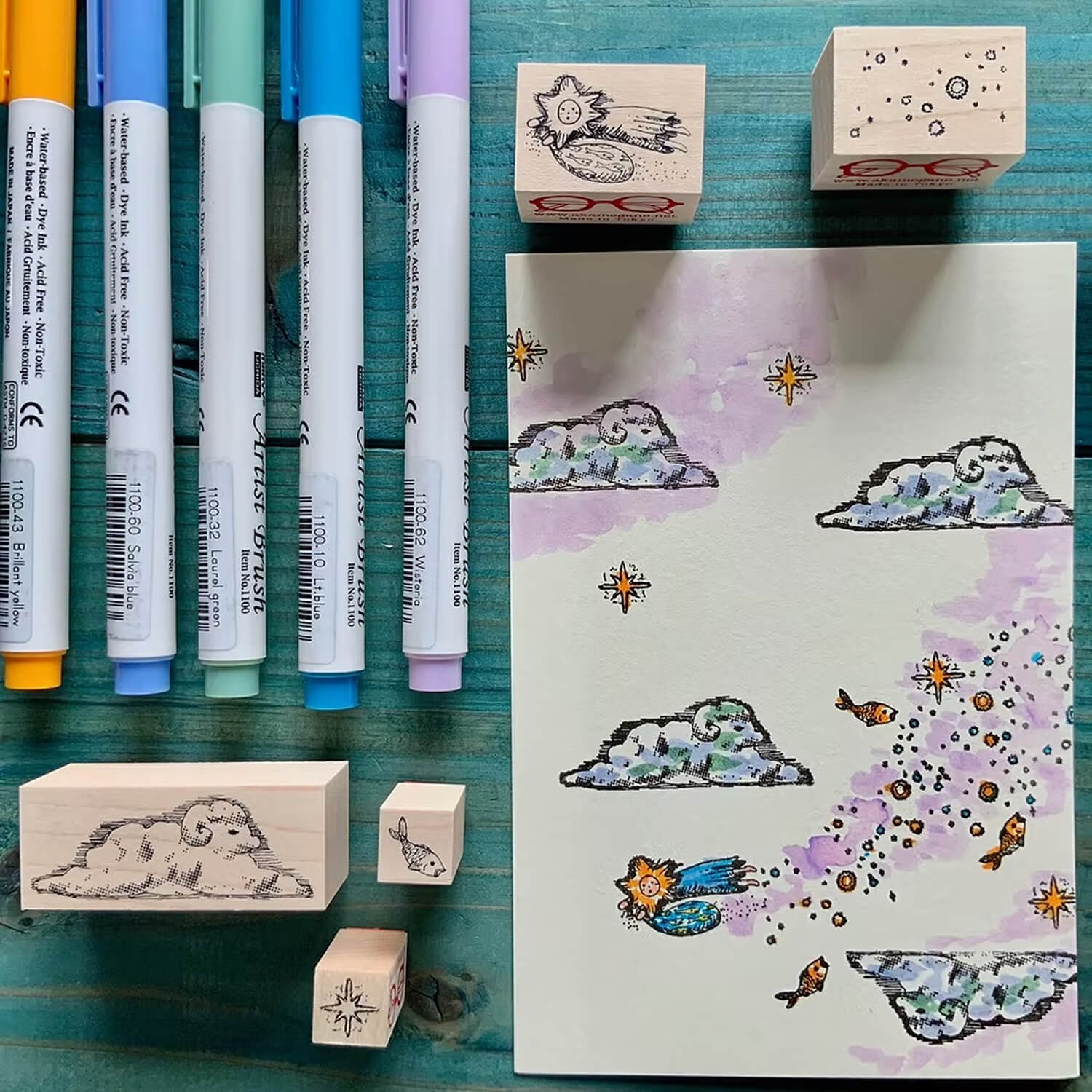 Akamegane Wood Mount Stamp – Sheep Cloud