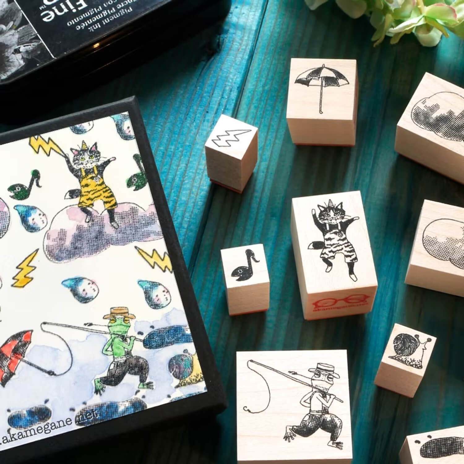 Akamegane Wood Mount Stamp – Umbrella