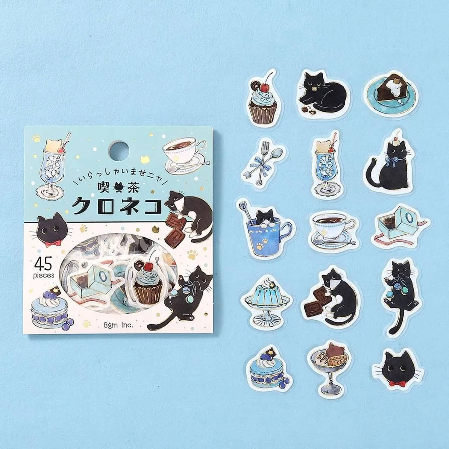 BGM Welcome Meow Foil Flake Stickers - Black Cat Cafe