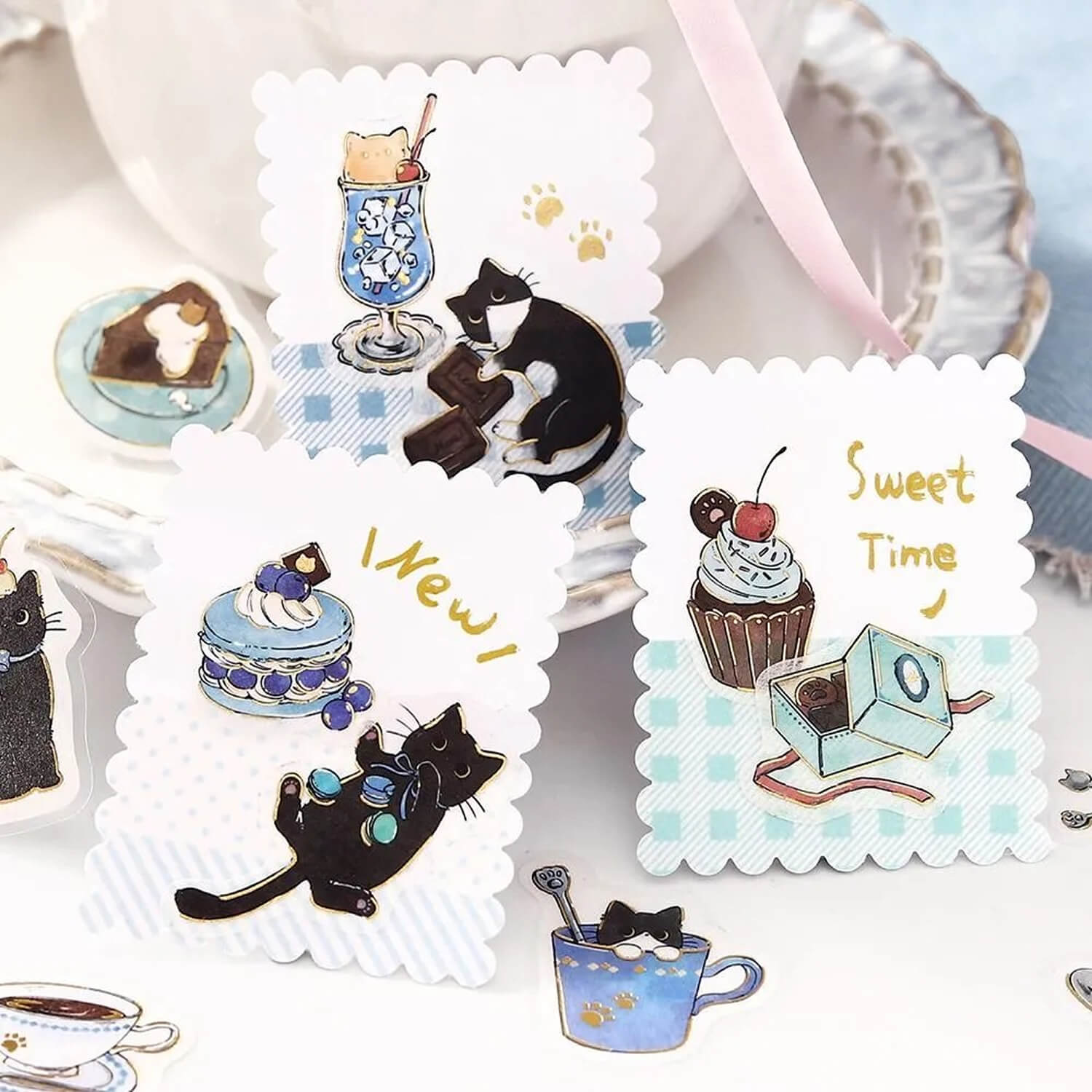 BGM Welcome Meow Foil Flake Stickers - Black Cat Cafe
