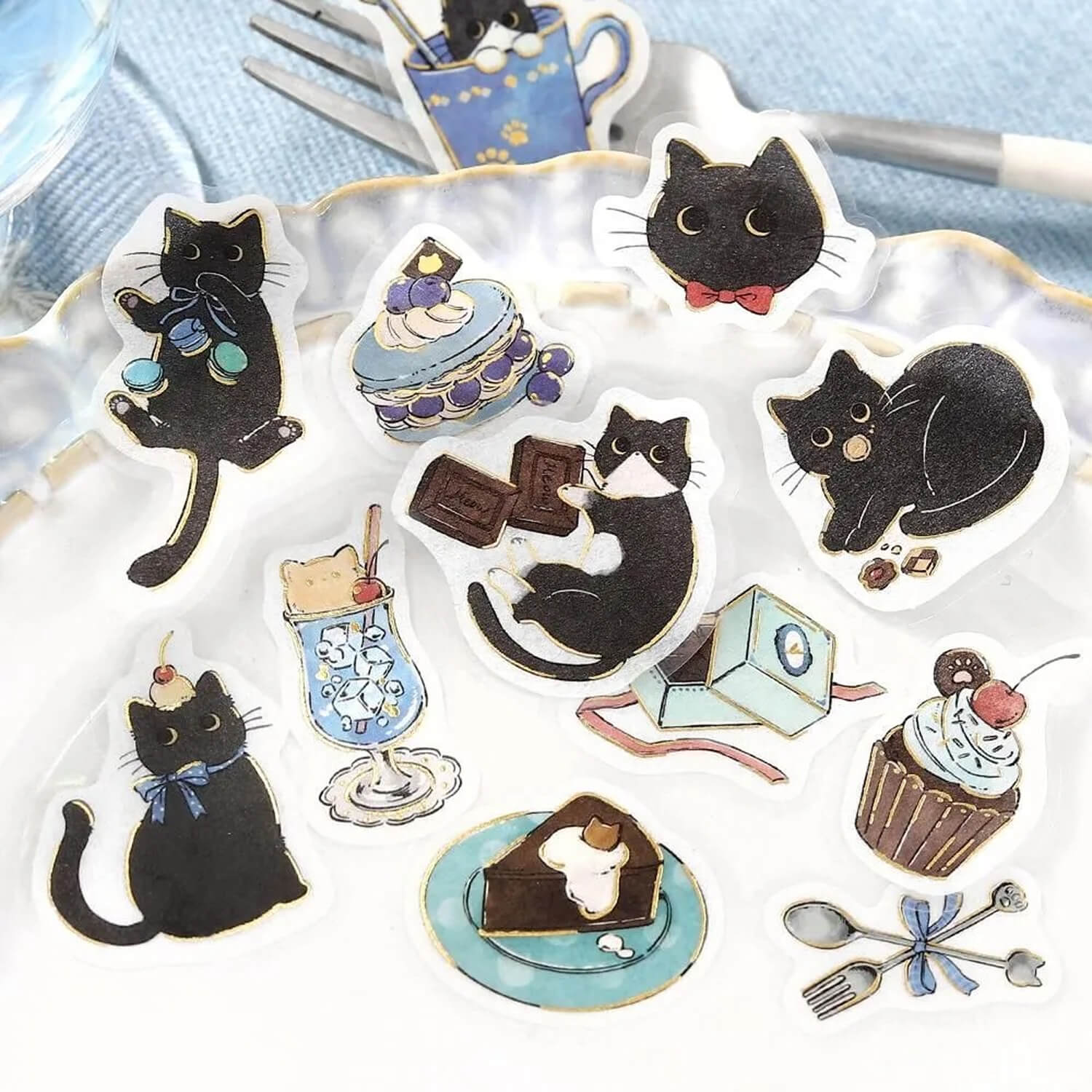 BGM Welcome Meow Foil Flake Stickers - Black Cat Cafe