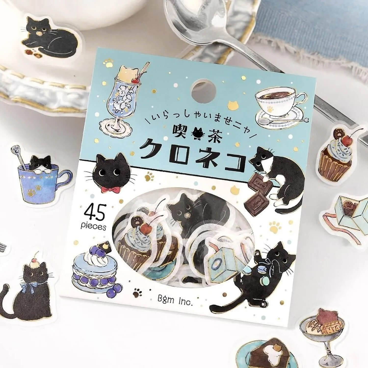 BGM Welcome Meow Foil Flake Stickers - Black Cat Cafe