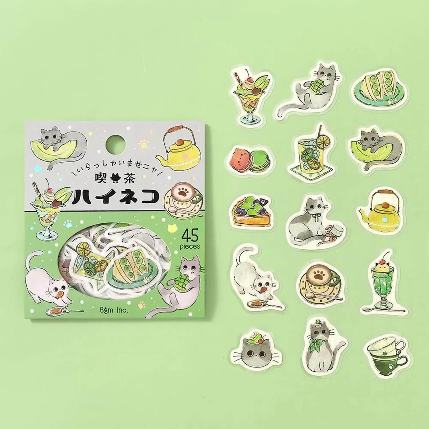 BGM Welcome Meow Foil Flake Stickers - Gray Cat Cafe