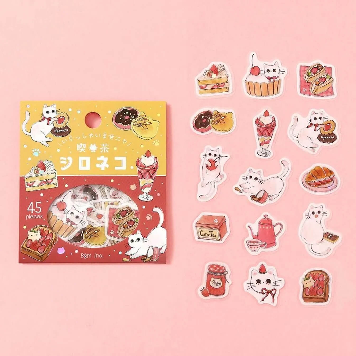 BGM Welcome Meow Foil Flake Stickers - White Cat Cafe