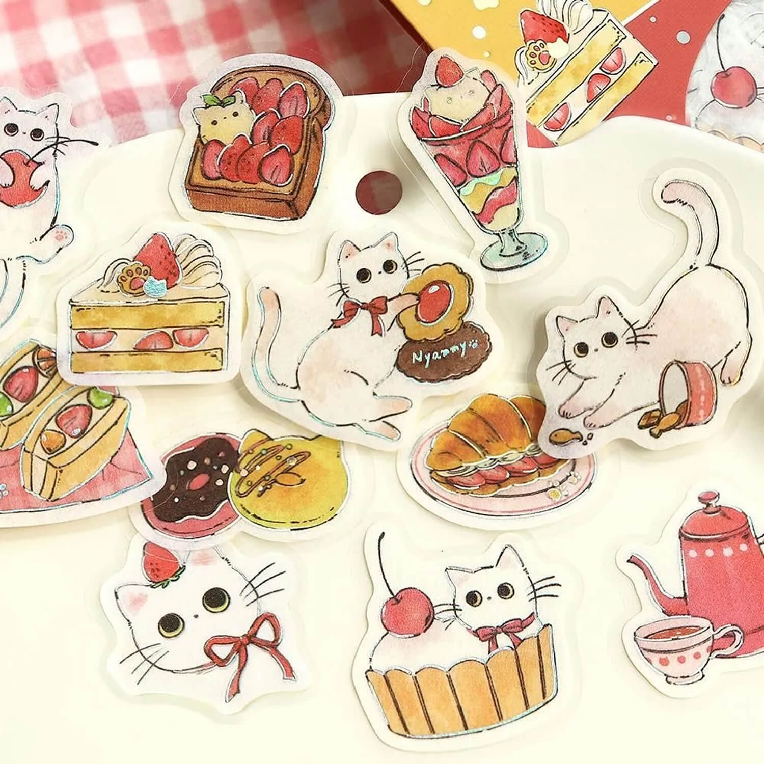 BGM Welcome Meow Foil Flake Stickers - White Cat Cafe