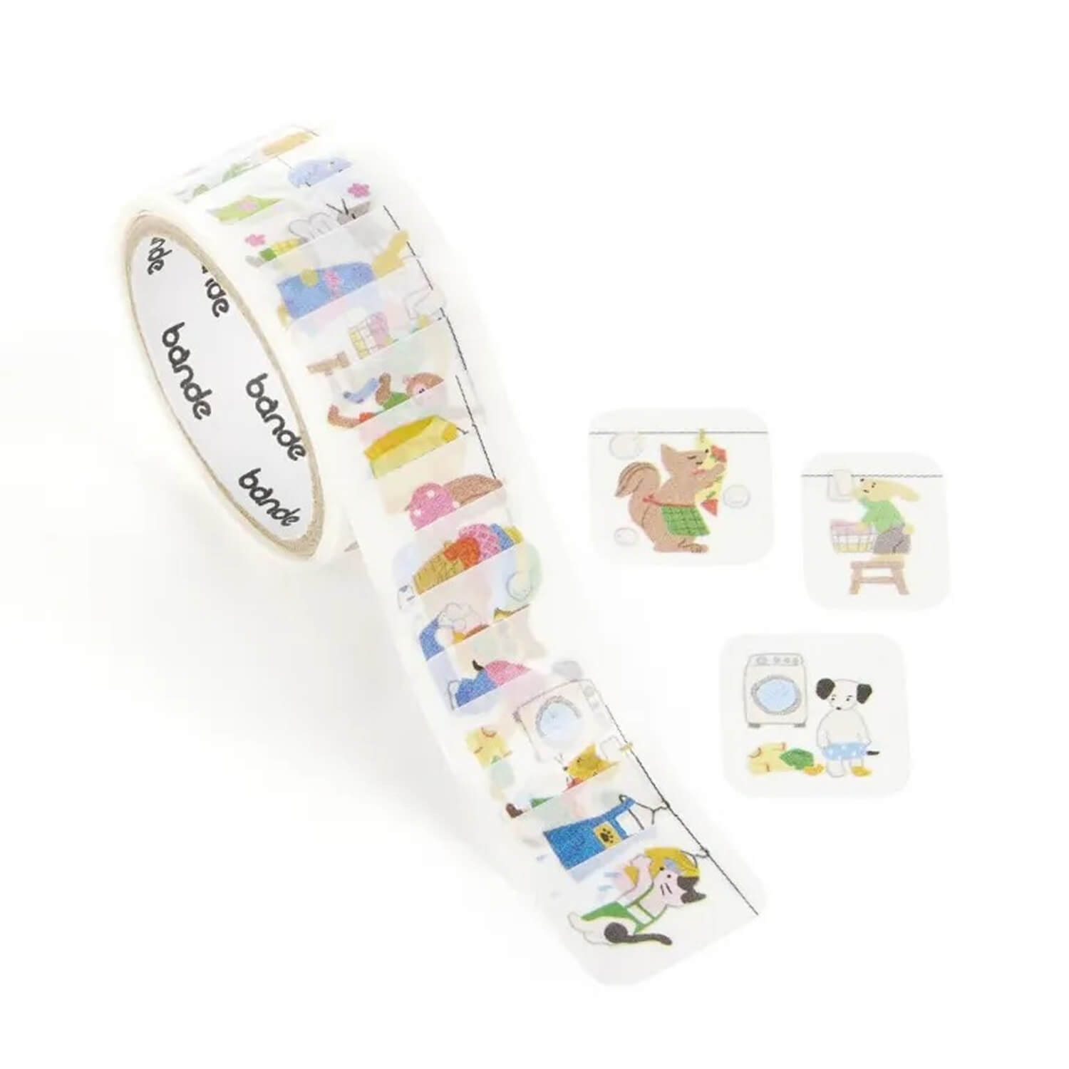 Bande Masking Roll Stickers – Laundry Together (Carefree Animals)