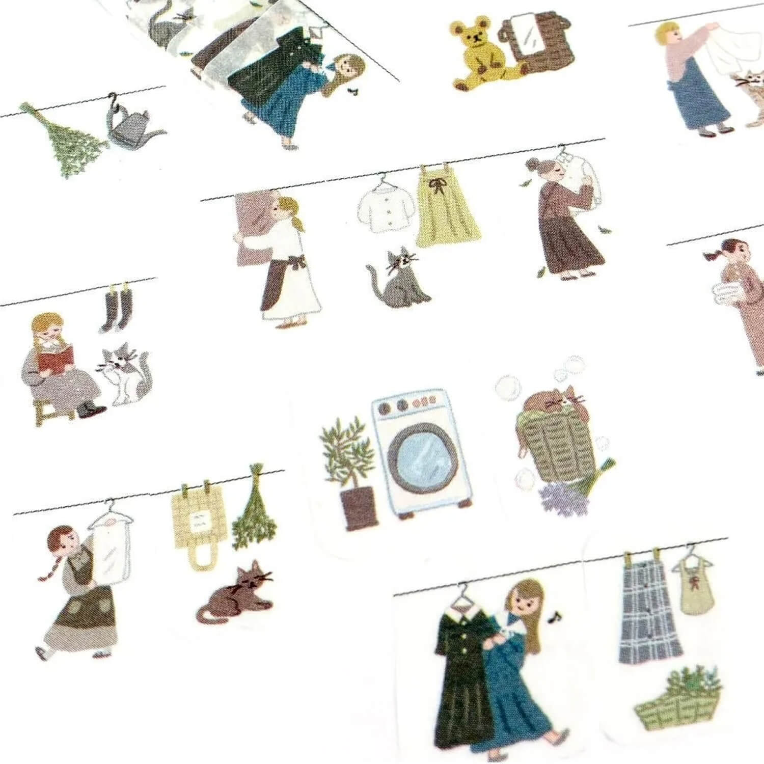 Bande Masking Roll Stickers – Laundry Together (Cat and Me)