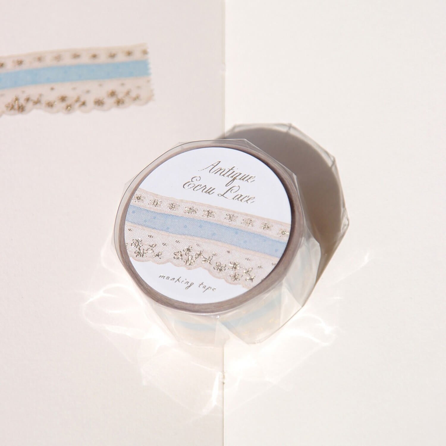 Boki Ecru Lace Gold Foil Die-cut Masking Tape - Pale Blue Dot