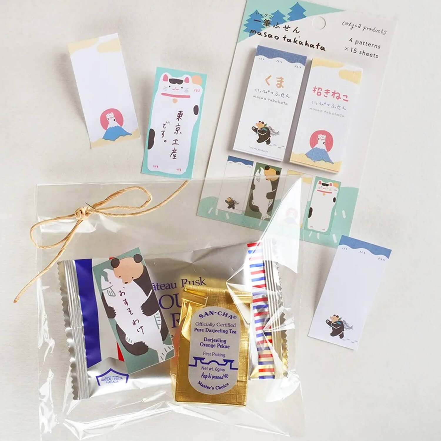 Cozyca Masao Takahata Sticky Note Set – Bear &amp; Lucky Cat
