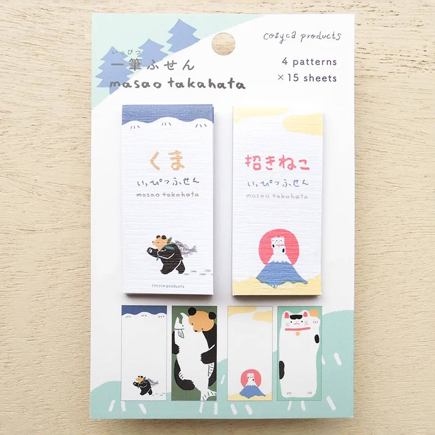 Cozyca Masao Takahata Sticky Note Set – Bear &amp; Lucky Cat
