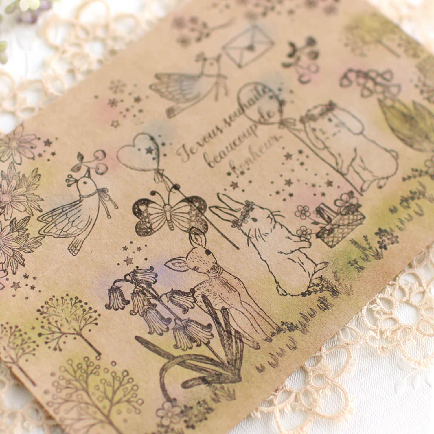 Ecru Forest Flower Festival Series Stamp – Clover Crown Bunny Pair