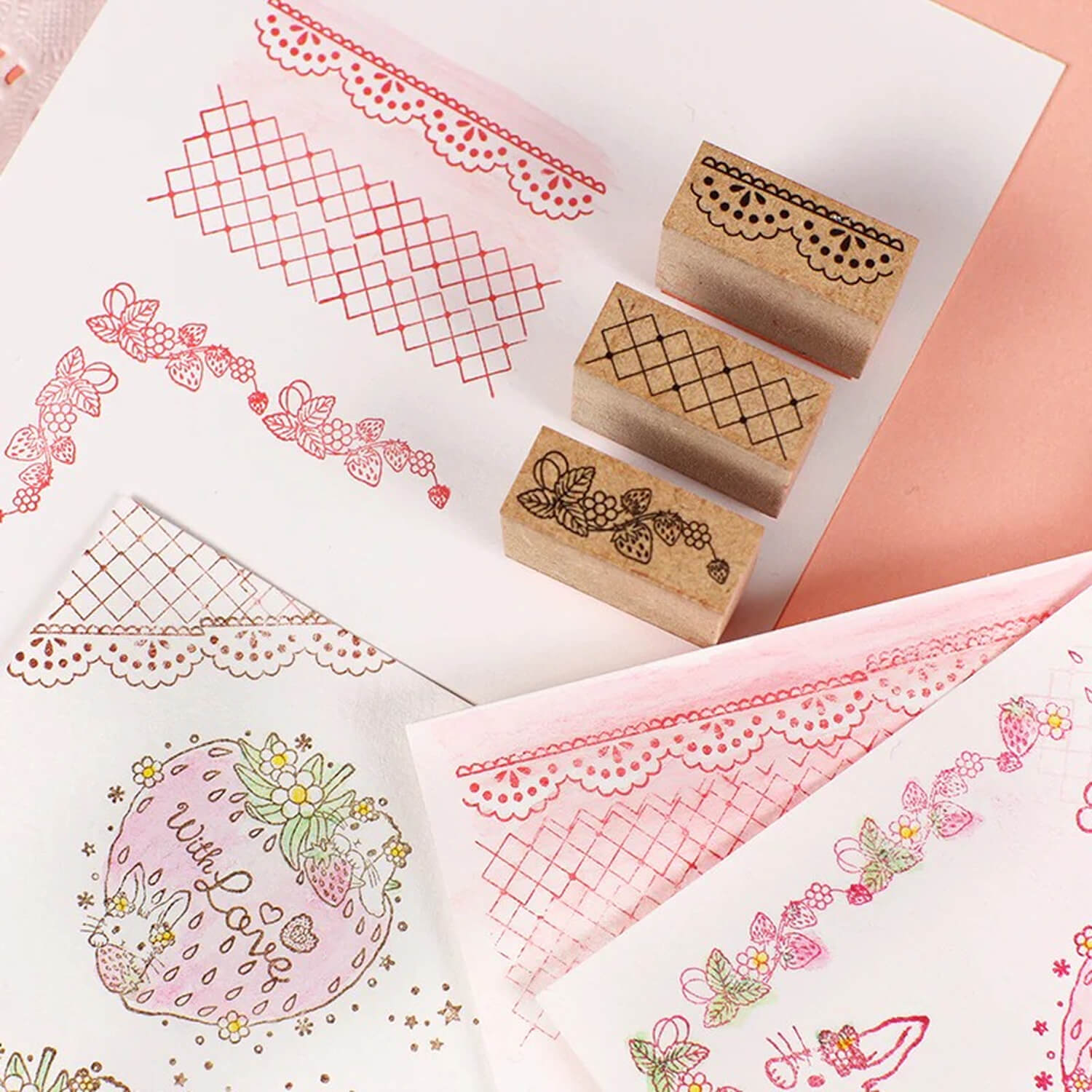 Ecru Forest Lovely Mini Stamp Set – Lace, Check &amp; Strawberry