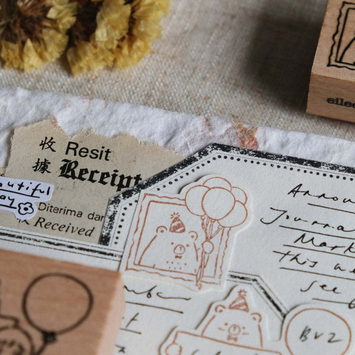 Eileen Tai Studio Rubber Stamps - Bear &amp; Girl Celebration - Bear with Balloon