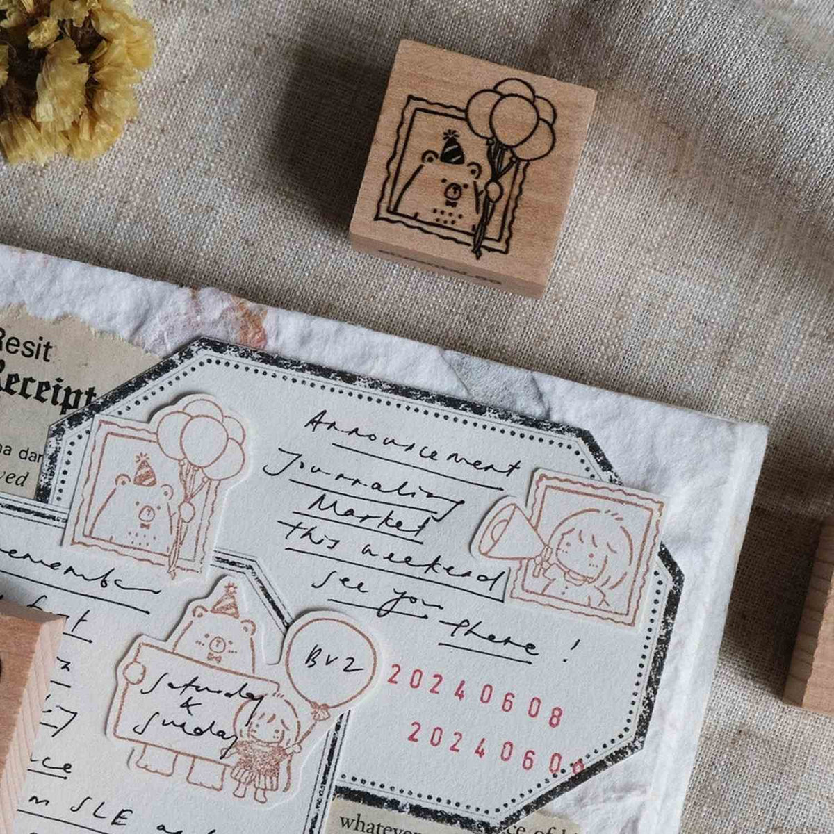 Eileen Tai Studio Rubber Stamps - Bear &amp; Girl Celebration - Bear with Balloon