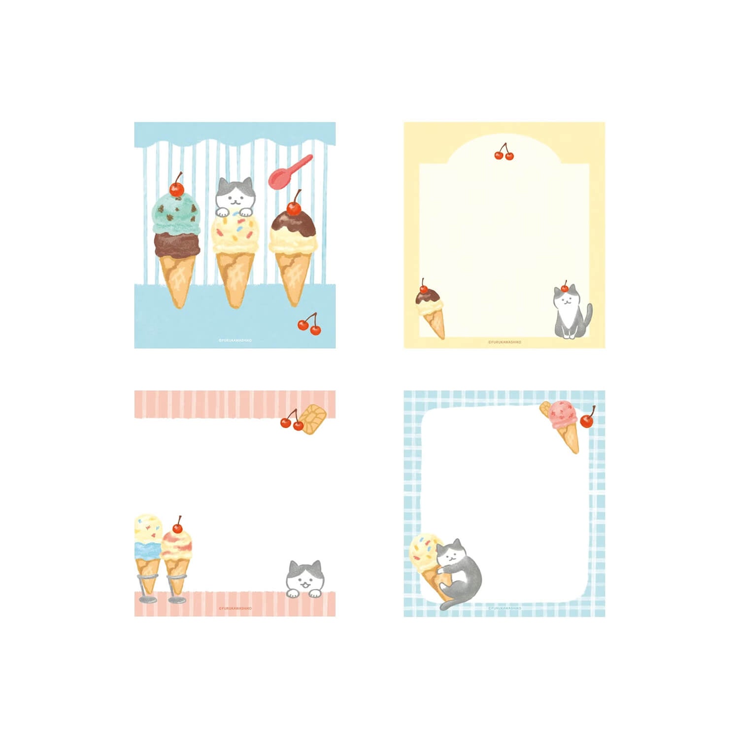 Furukawa Shiko Memo Pad - Cat and Ice Cream
