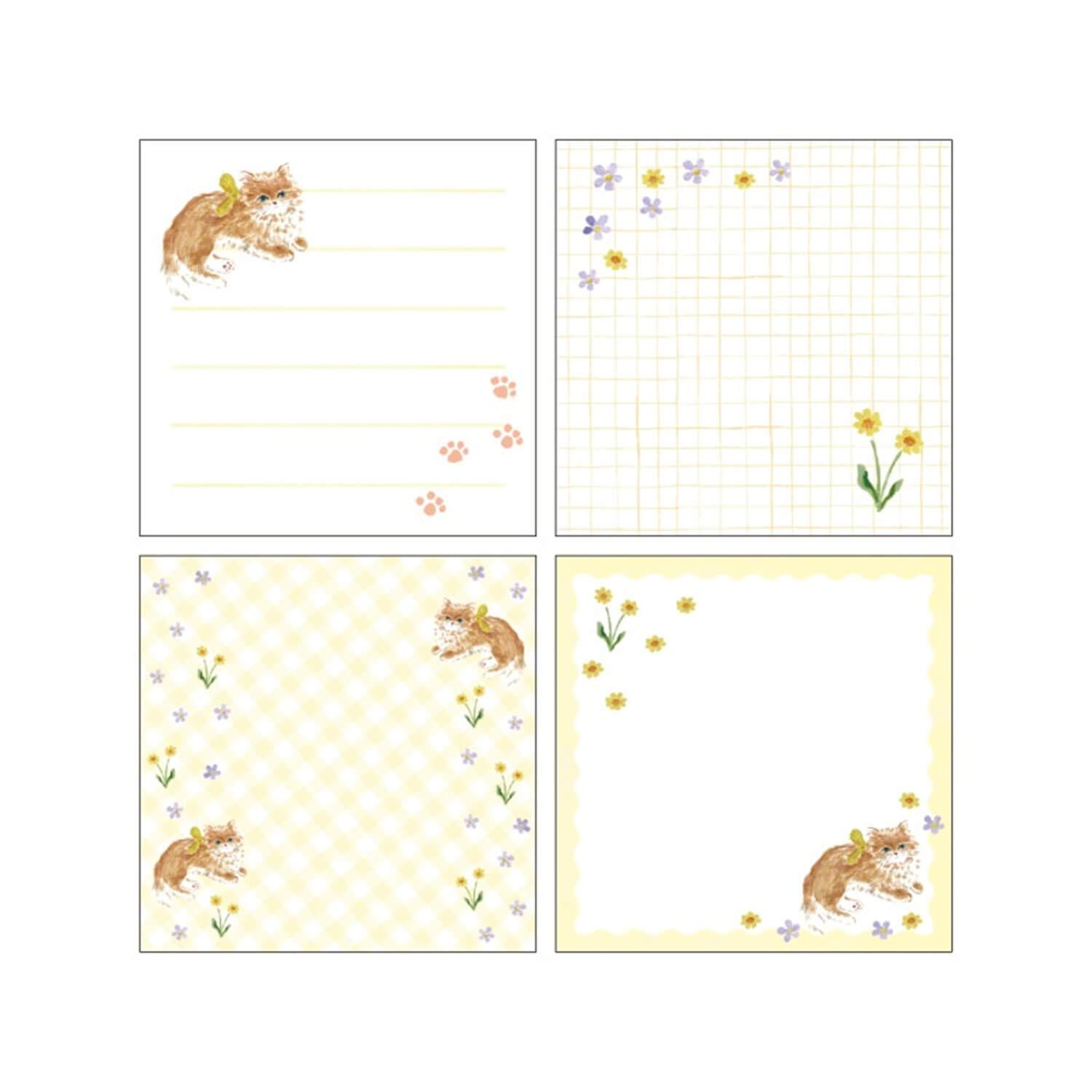 Green Flash Haruka Toshimitsu Square Memo Pad - Yellow Ribbon Cat