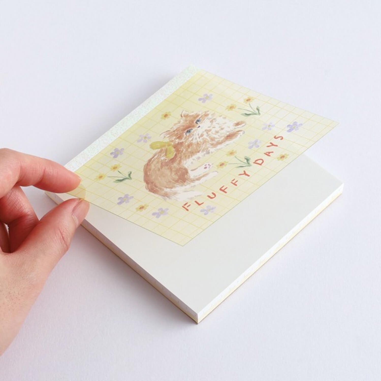 Green Flash Haruka Toshimitsu Square Memo Pad - Yellow Ribbon Cat