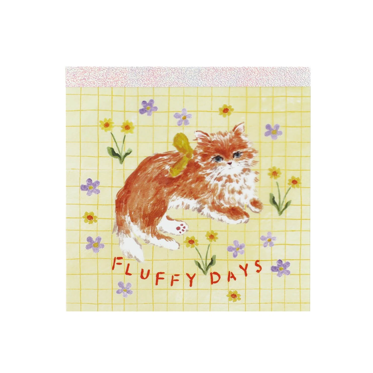 Green Flash Haruka Toshimitsu Square Memo Pad - Yellow Ribbon Cat