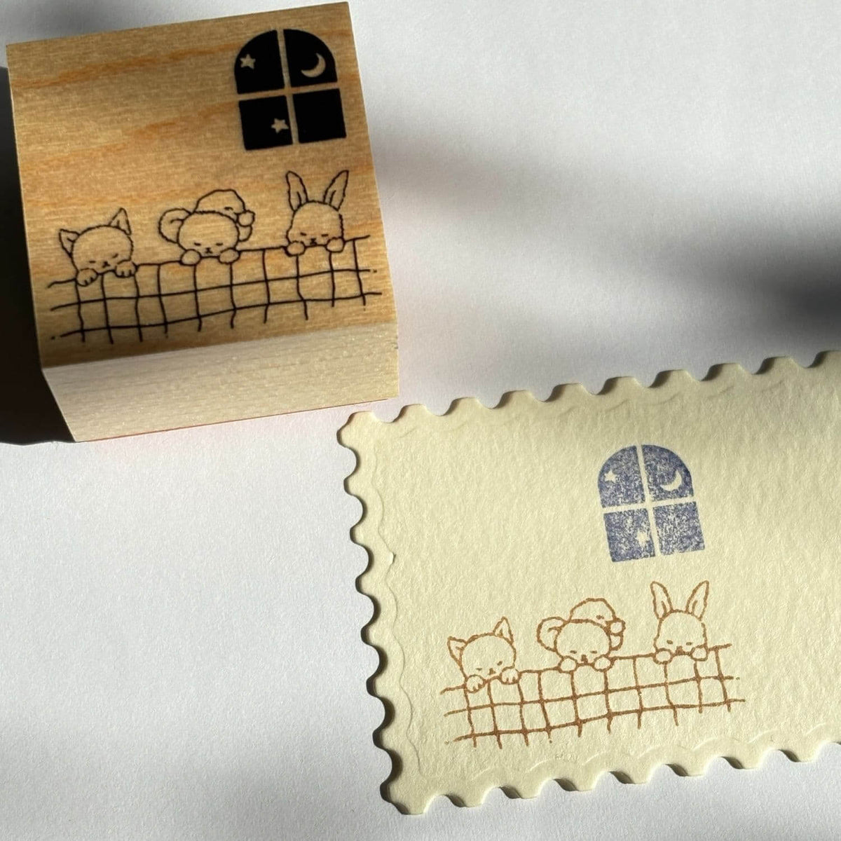 Happy Seed Stamp – Three Plush Friends at Night