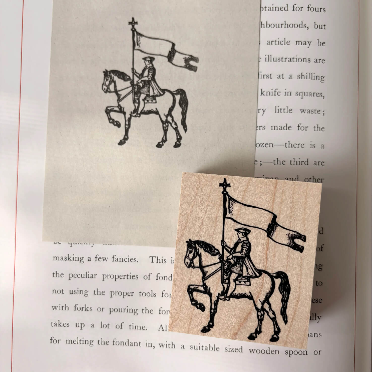 Keiko Endo Wood Mount Stamp – Flag-Bearing Knight
