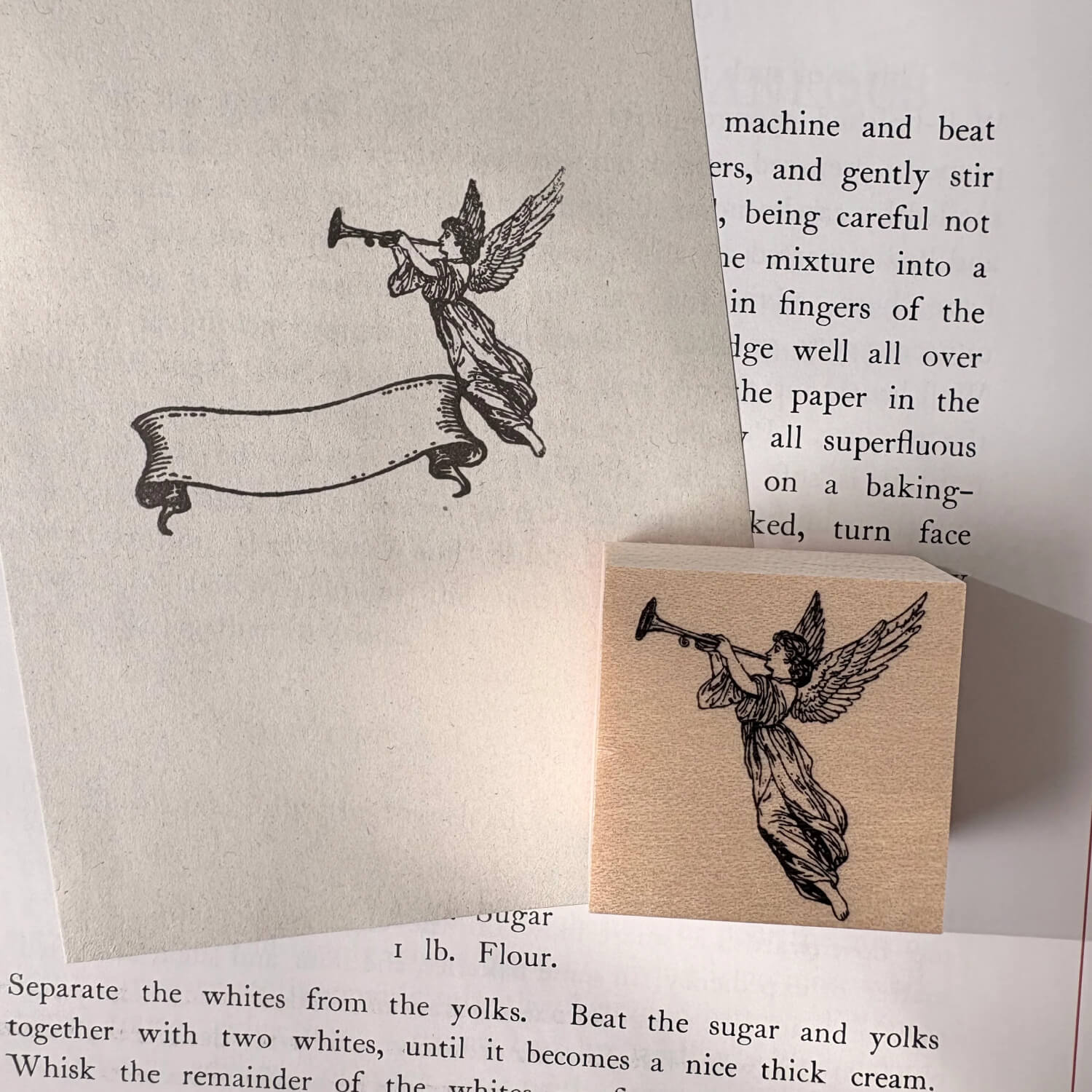 Keiko Endo Wood Mount Stamp – Trumpet-Playing Angel
