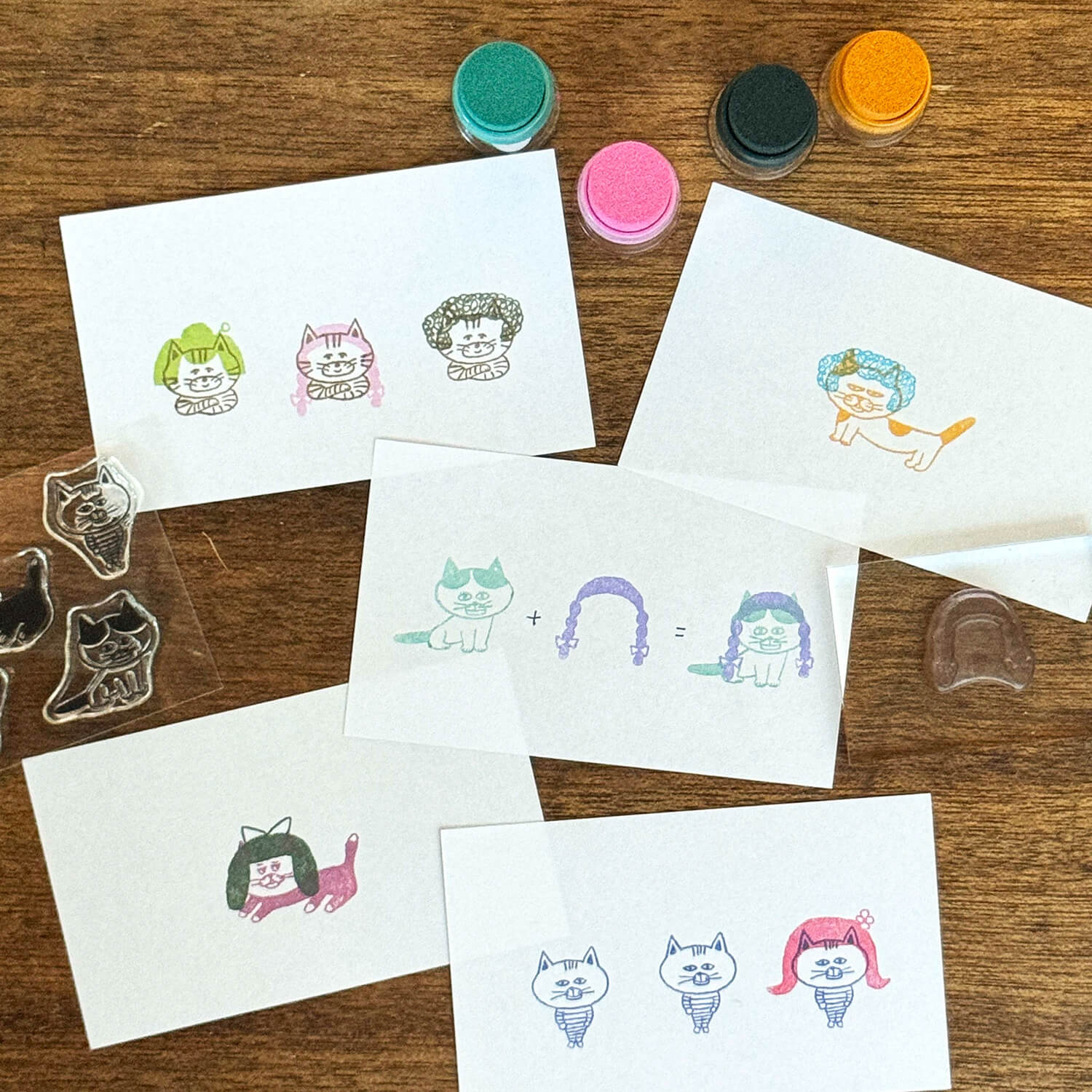 Keiko Shibata × Mizushima Jizai Boxed Stamp Set - Cats and Wigs