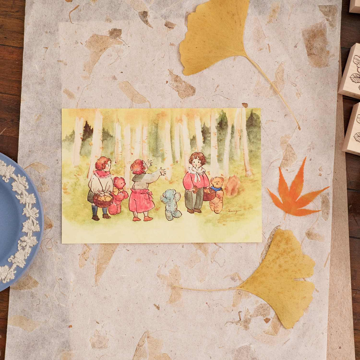 Krimgen Postcard - Three Kids in Autumn Woods