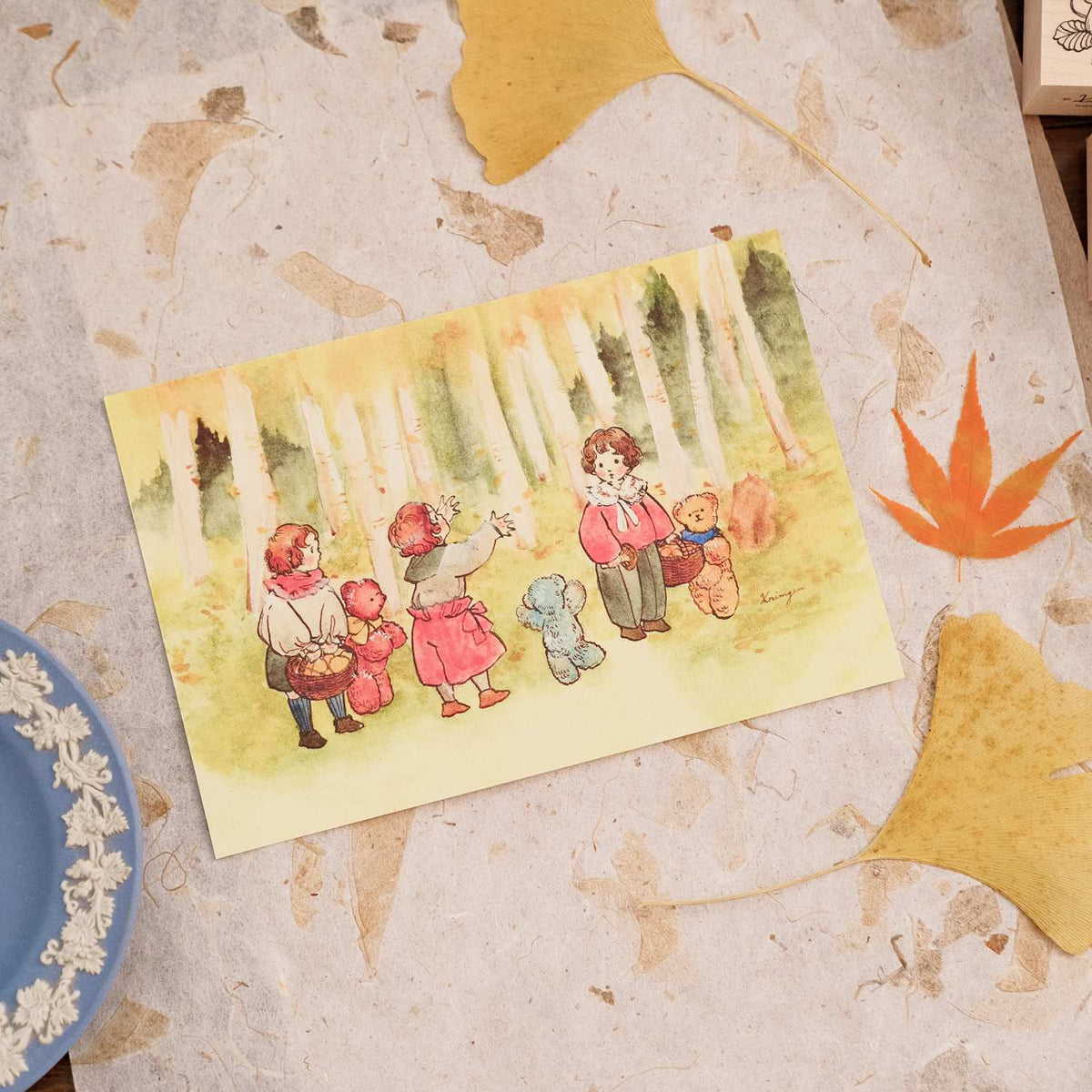 Krimgen Postcard - Three Kids in Autumn Woods