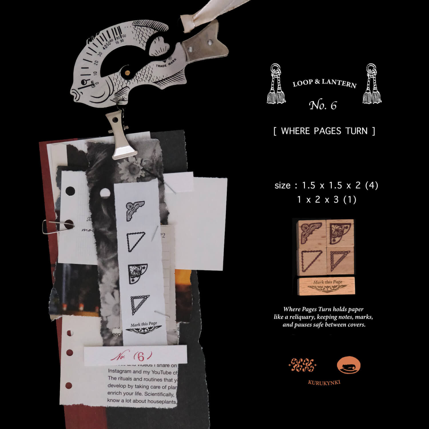 Kurukynki Loop &amp; Lantern Rubber Stamp Set - No.6  Pages Turn