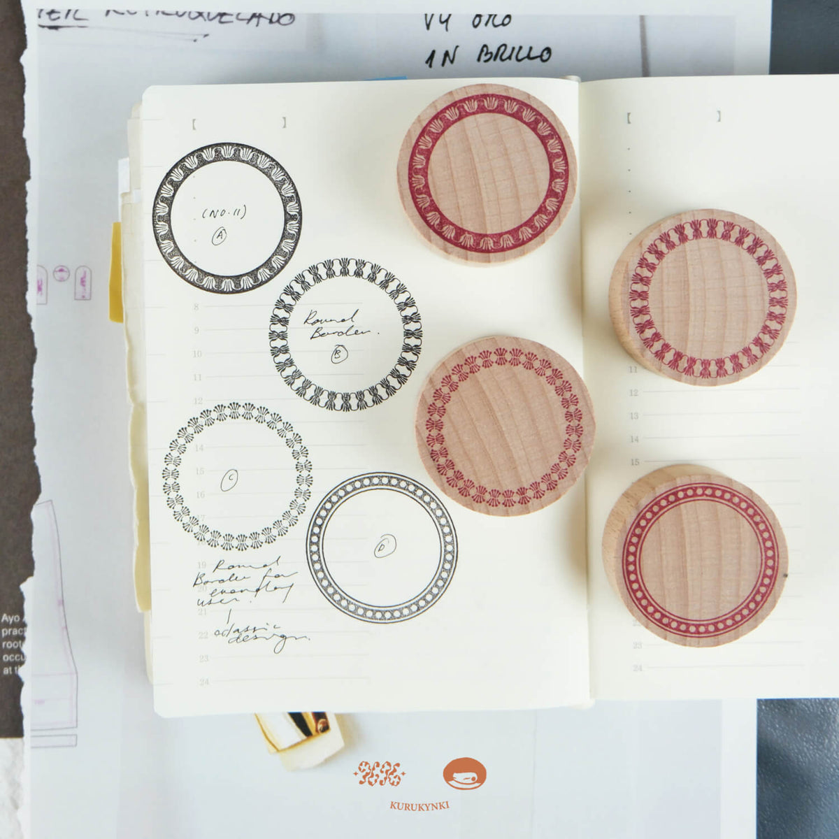 Kurukynki Wooden Rubber Stamp Loop And Lantern No.11 - Round Border