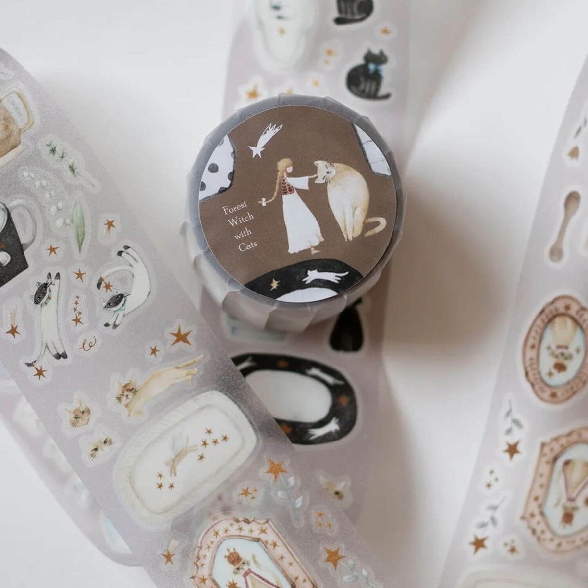 Loidesign Die-Cut Holographic PET Tape - Forest Witch &amp; Cats (Gold Foil)