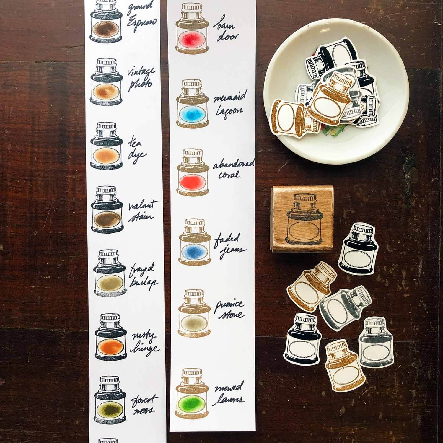 MIC MOC Wood Rubber Stamp – Mini Vintage Ink Bottle