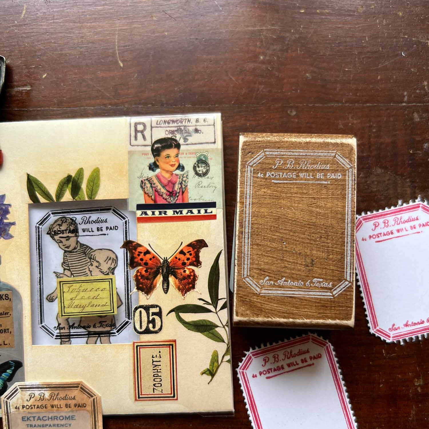 MIC MOC Wood Rubber Stamp – Old Postal Label