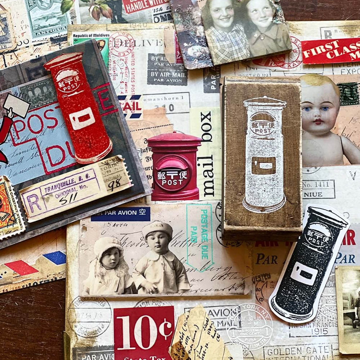 MIC MOC Wood Rubber Stamp – Retro Japanese Mail Box