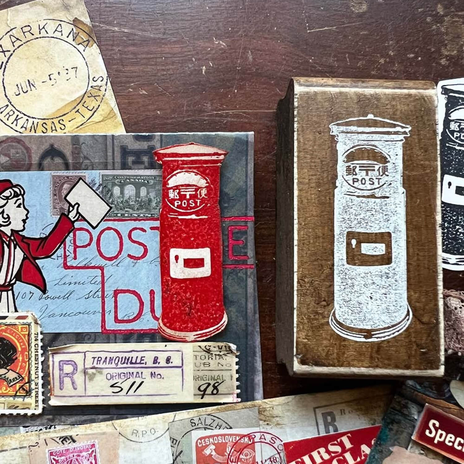 MIC MOC Wood Rubber Stamp – Retro Japanese Mail Box