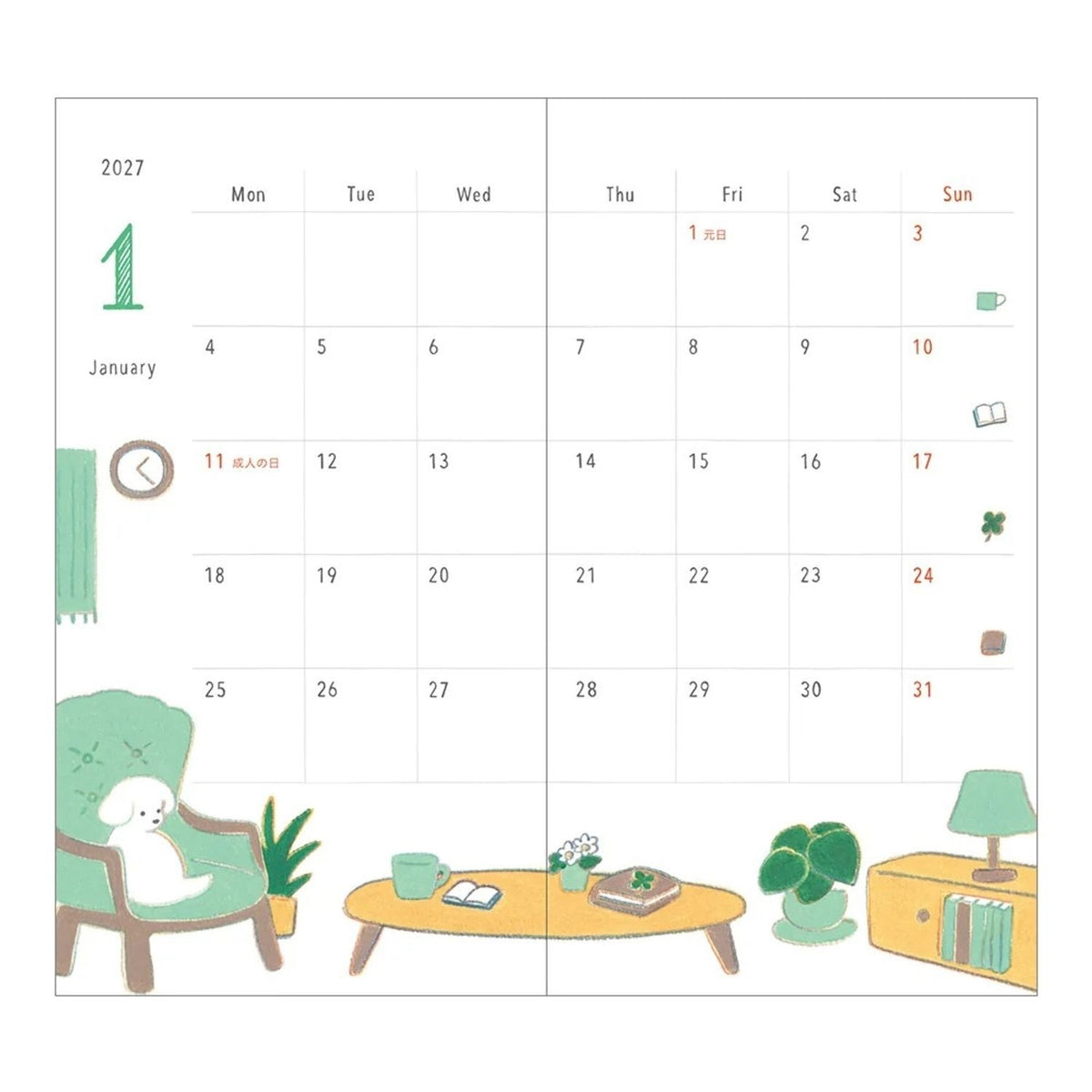 Midori 2027 B6 Slim Monthly Pocket Diary - Dogs