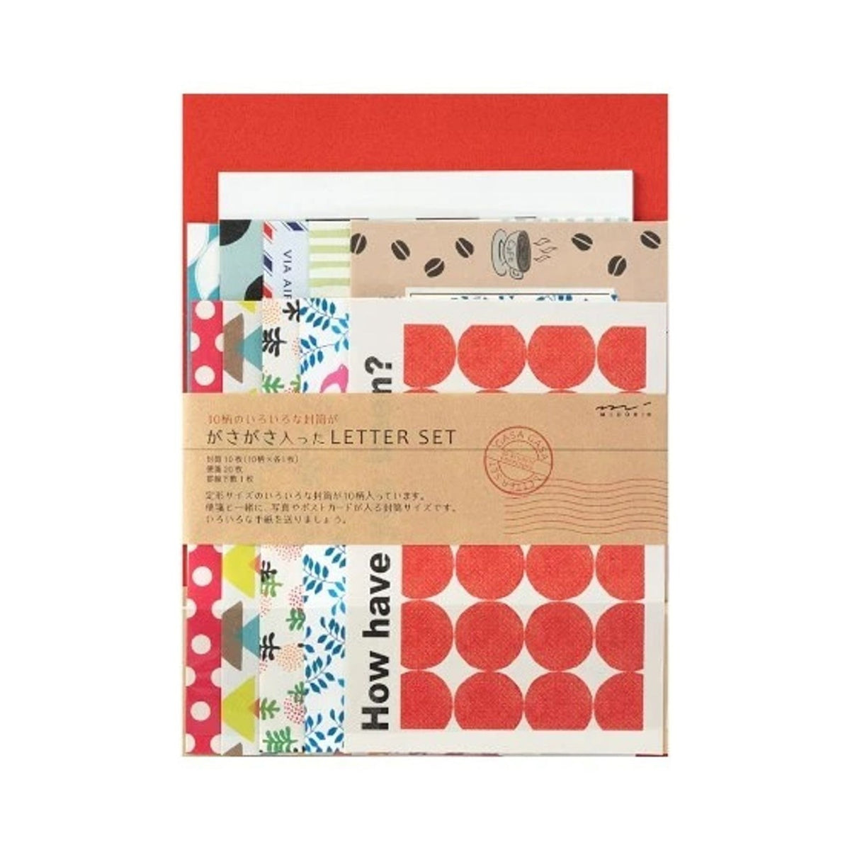 Midori Letter Set - Assorted Envelopes, Red