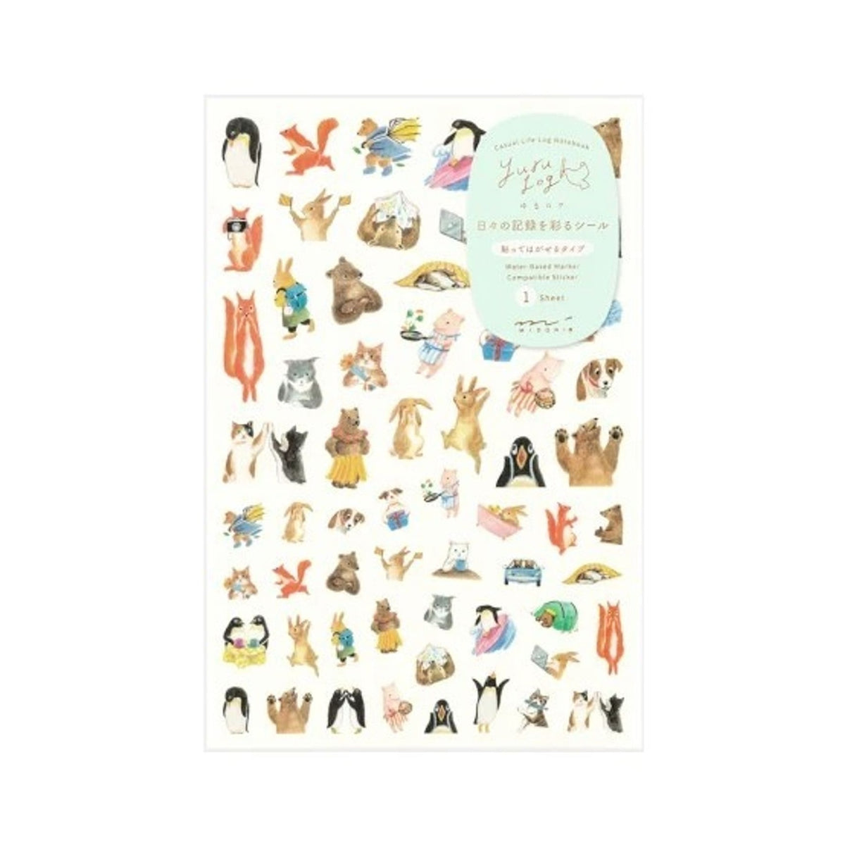 Midori Yuru Log Stickers - Animals